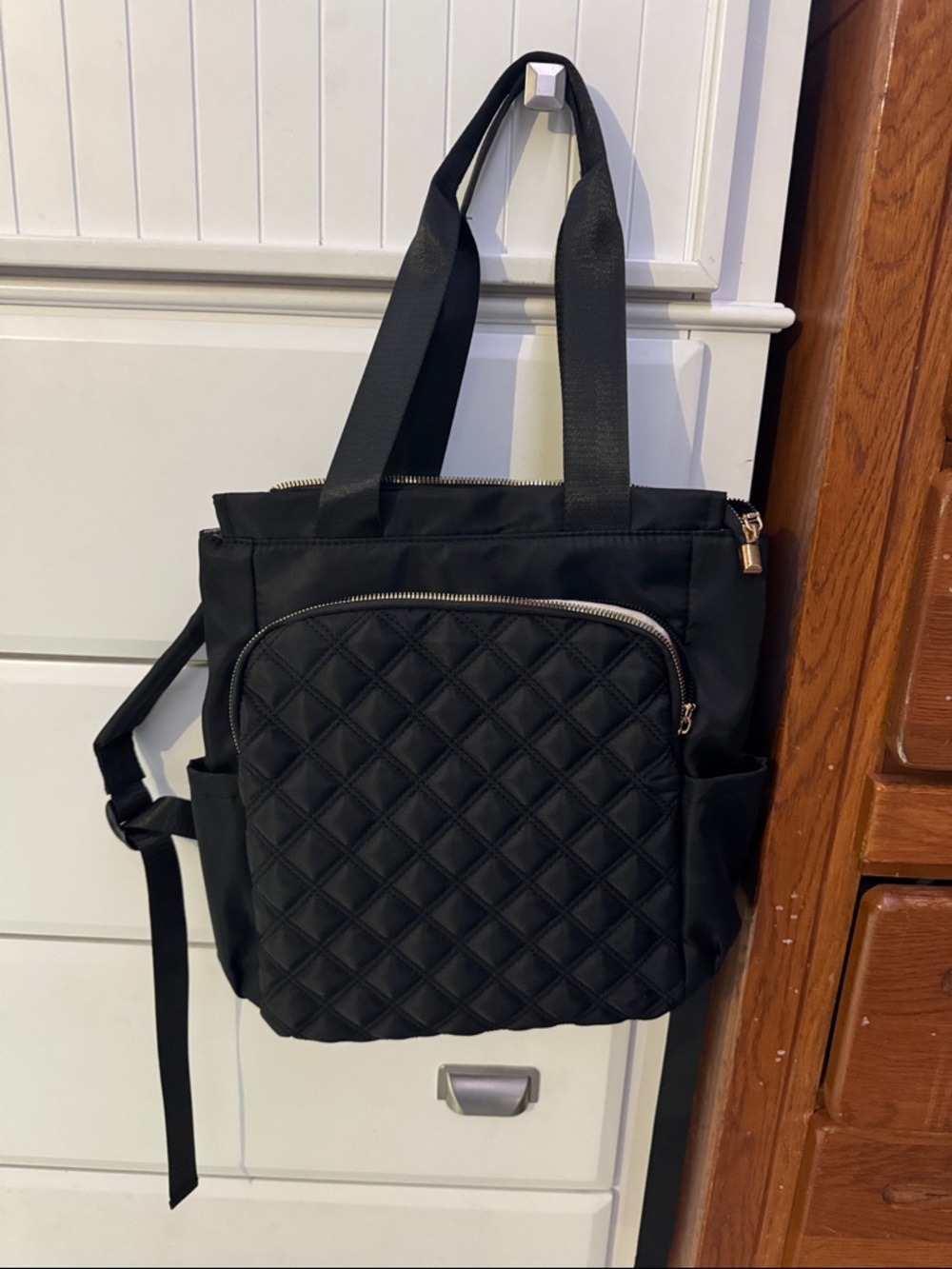 Black Quilted Tote Backpack - Unbranded
